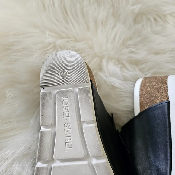 Josef Seibel Black Leather Slide Mule with Cork Wedge and White Outsole - Picture 12 of 12